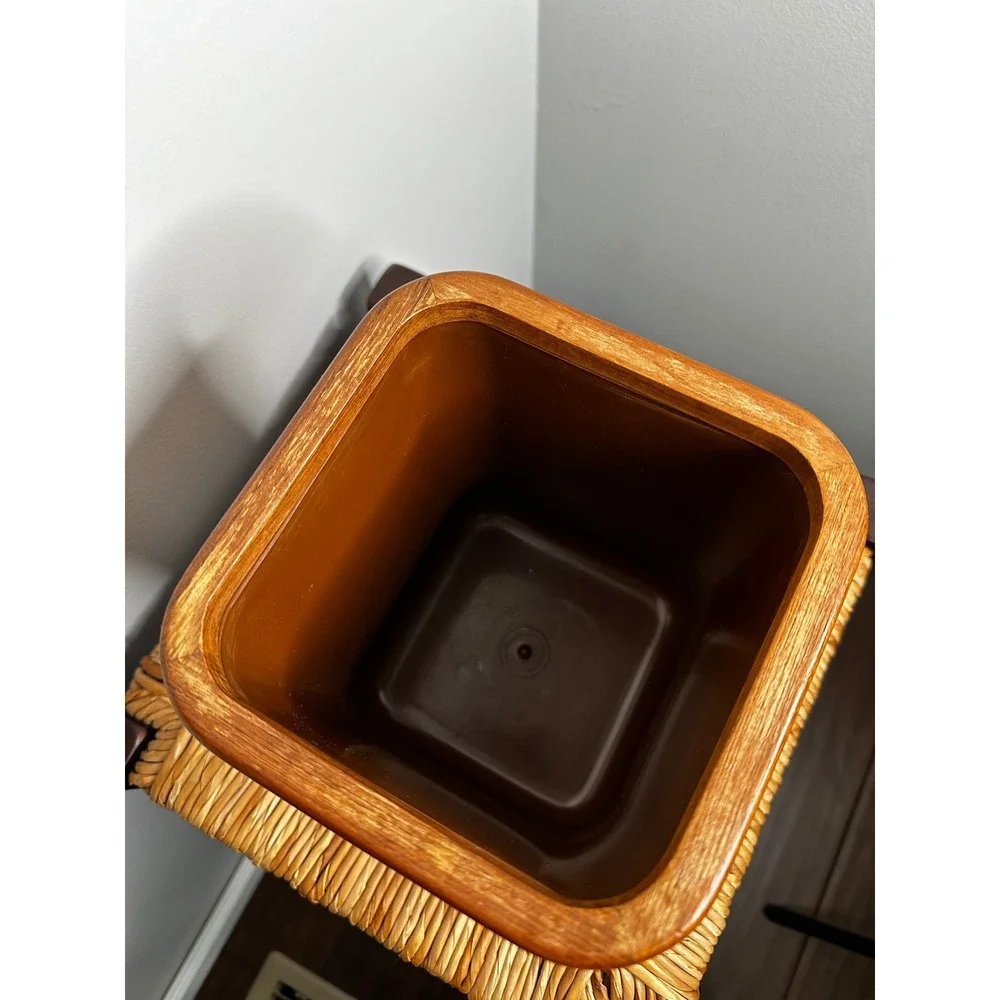 Vintage MCM Wooden Ice Bucket Mid Century Modern Barware with Liner